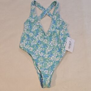 Women's Tropical Floral One-Piece Swimsuit - Green